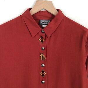 VTG ROUGHRIDER by Circle T‎ Western Embroidered Horse Shirt Women's L Red USA